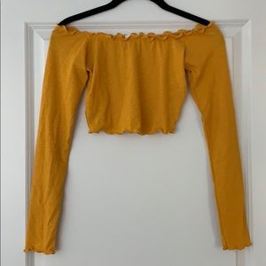 Garage Ribbed Crop Top Long Sleeve Mustard